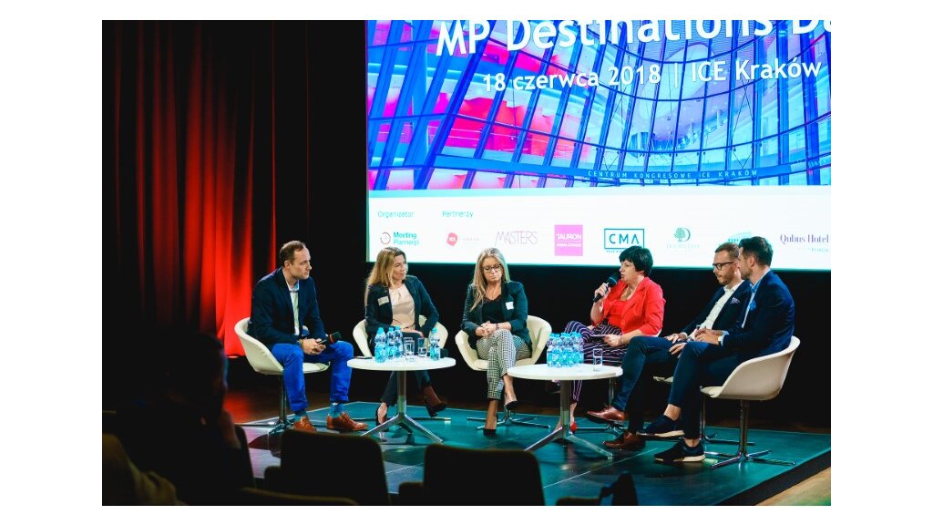 Uczestnicy panelu podczas MP Destinatons Day: Krzysztof Celuch, Joanna Chwastek-Pluta, Paula Fanderowska, Anna Jędrocha, Julien Hallier, Krzysztof Paradowski