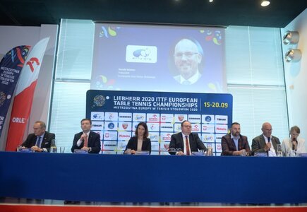 Konferencja prasowa zapowiadająca organizację mistrzostw w Centrum Olimpijskim w Warszawie, fot. PZTS